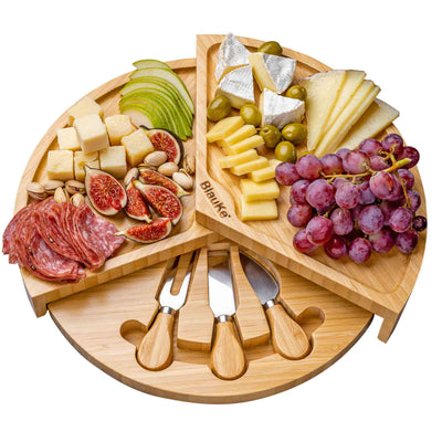 Bamboo Cheese Board and Knife Set - 14 Inch Charcuterie Board