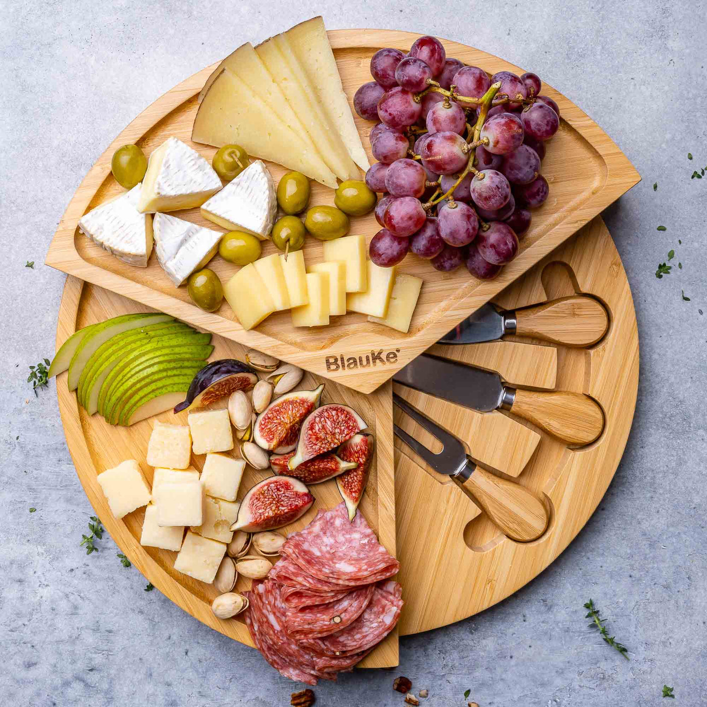 Bamboo Cheese Board and Knife Set - 14 Inch Charcuterie Board