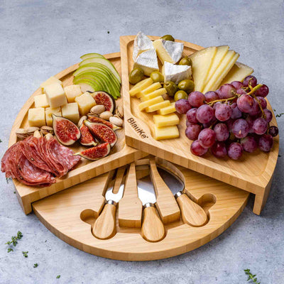 Bamboo Cheese Board and Knife Set - 14 Inch Charcuterie Board