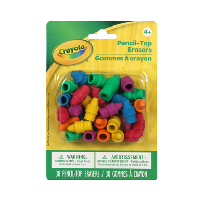 Crayola Colorful Pencil Top Erasers 30-Count – Durable & Smudge-Free Erasing