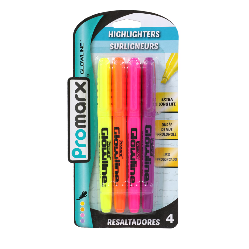 Promarx Highlighters 4-Count Pack – Bright, Smear-Free, Quick-Dry In