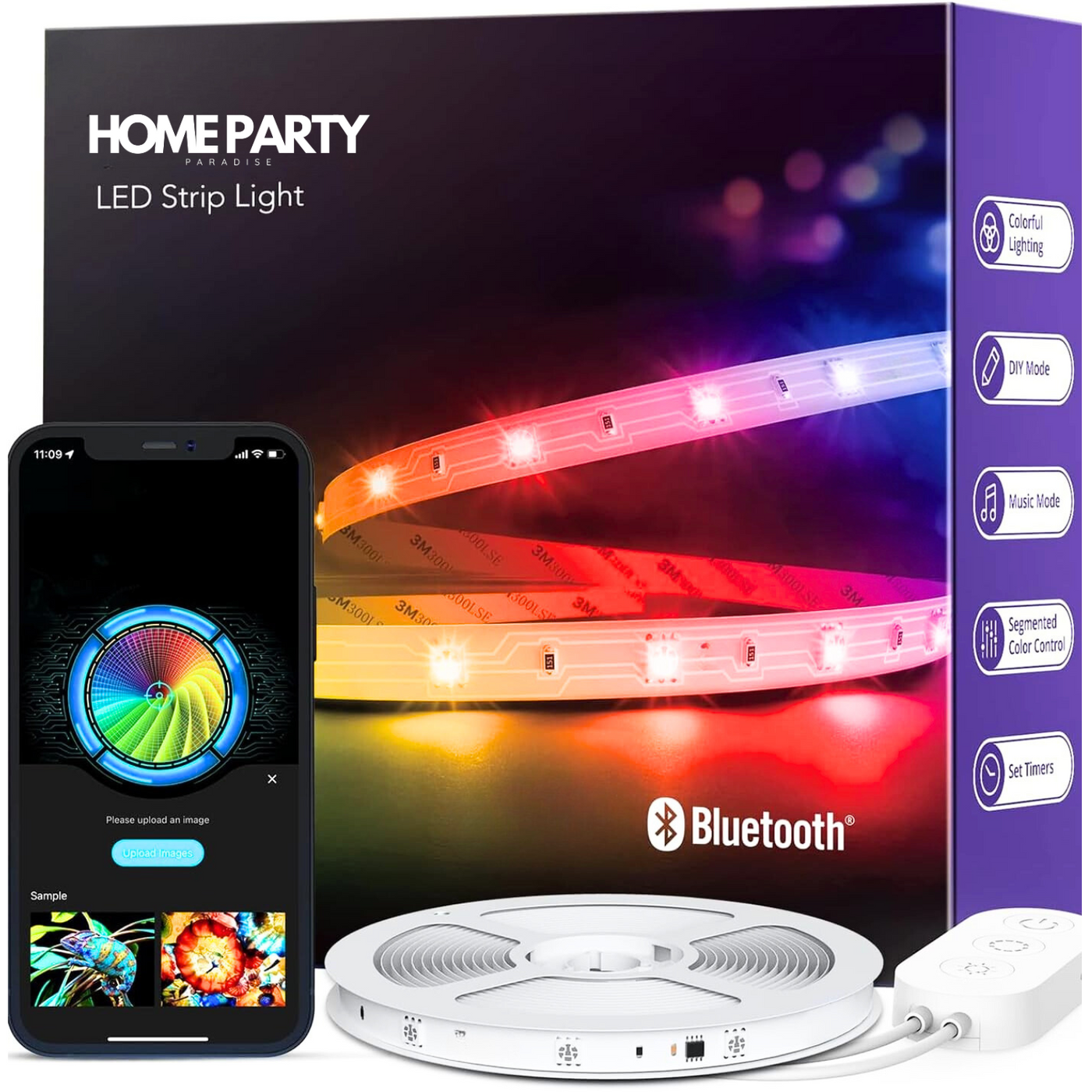 Smart RGBIC LED Strip Lights with Bluetooth App Control 16.4 ft.