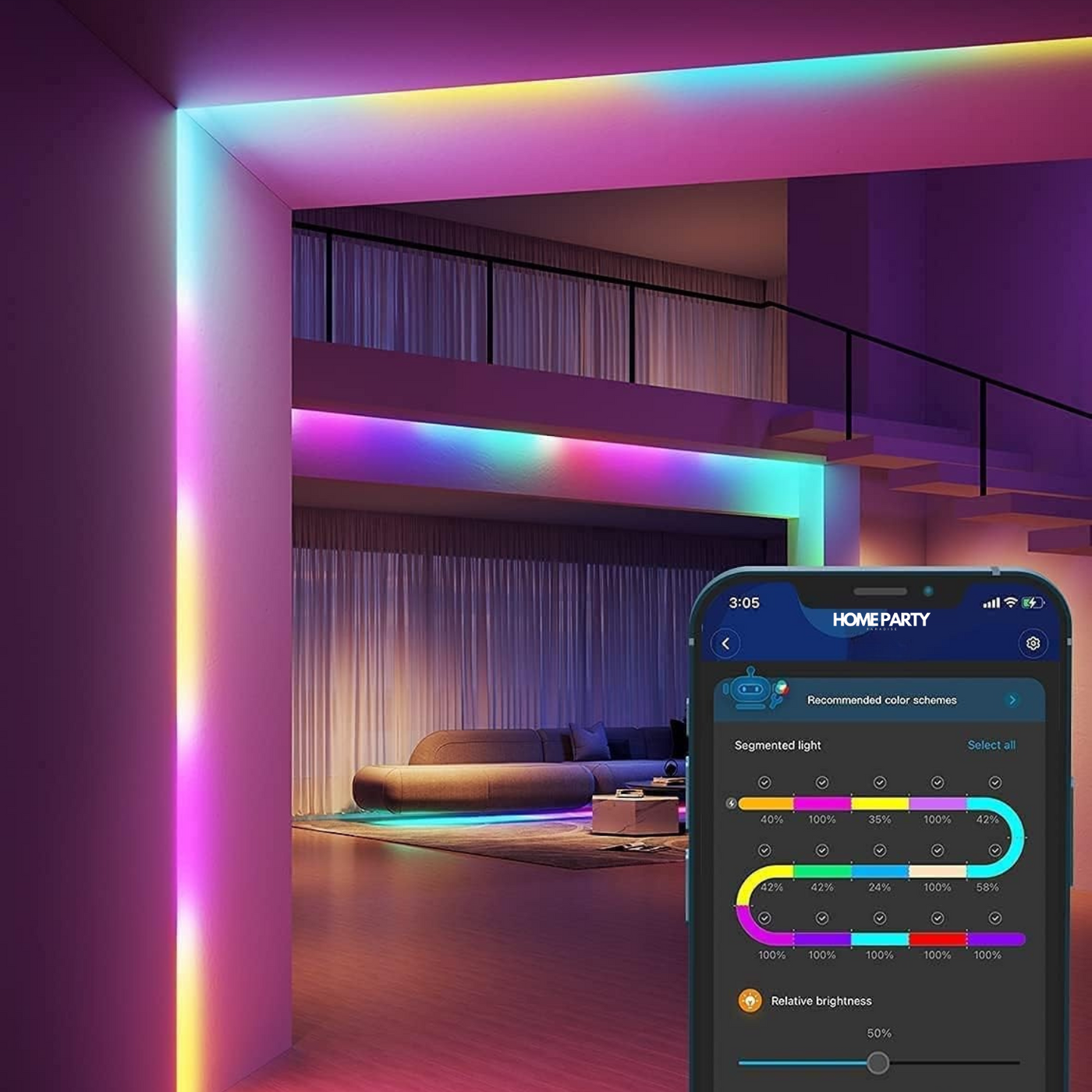 Smart RGBIC LED Strip Lights with Bluetooth App Control 16.4 ft.