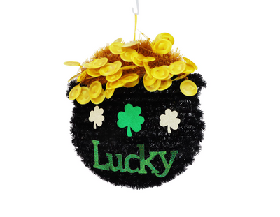 St. Patrick’s Day Green Tinsel Shamrock Wall Hanging – Festive Home Decor