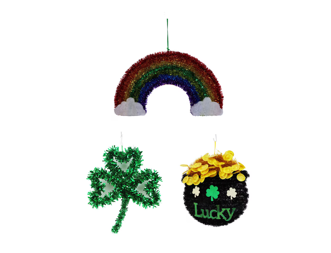 St. Patrick’s Day Green Tinsel Shamrock Wall Hanging – Festive Home Decor