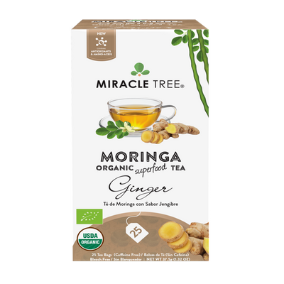 Organic Moringa Ginger Tea – 25 Wrapped Tea Bags, Caffeine-Free Superfood