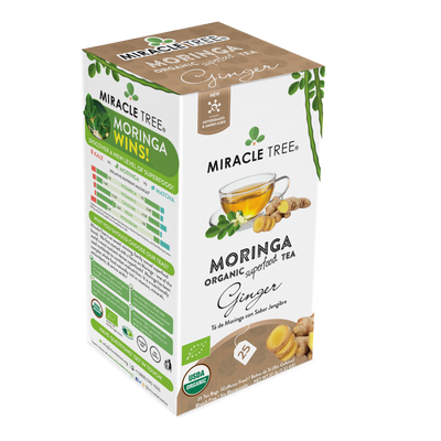 Organic Moringa Ginger Tea – 25 Wrapped Tea Bags, Caffeine-Free Superfood