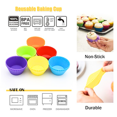 Reusable Silicone Baking Cups – Non-Stick Muffin Liners, Cupcake Molds Set